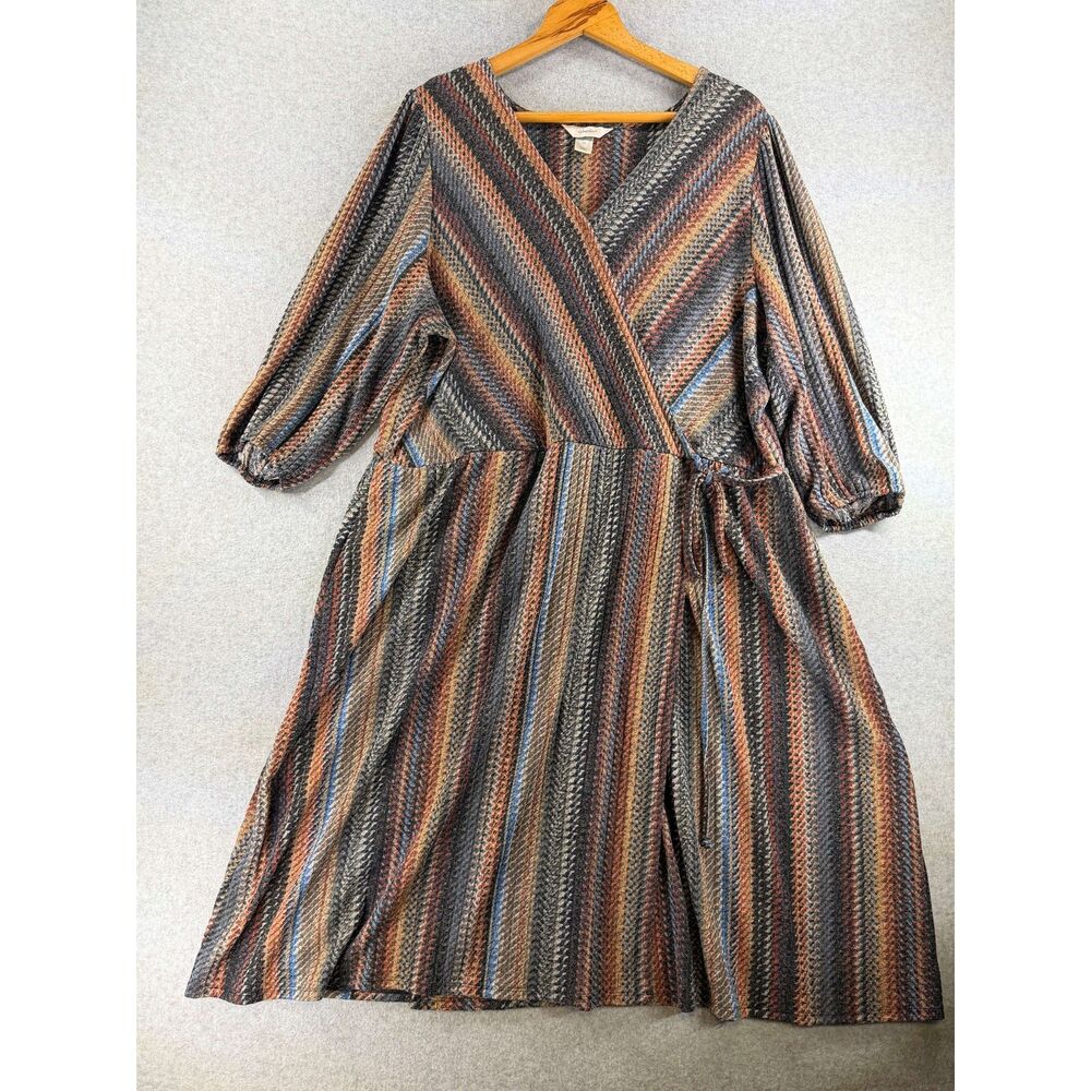 CJ Banks Plus Size 2X Multicolor Striped Knit Midi Dress 3479